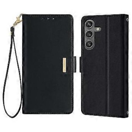 For Samsung Galaxy S25+ Lær Lommebok Etui RFID Blokkerende Stativdeksel med Håndstropp (Stil D)