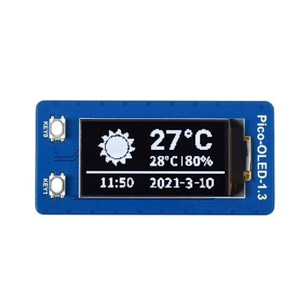 1,3 tommers OLED-skjerm for RaspberryPiPico, 64×128 piksler, 4-leder SPI og I2C-grensesnitt 3,3V driftsspenning
