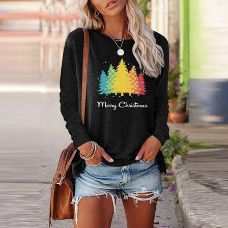 Kvinnor Bokstäver Printed Pullover Långärmad Crew Neck Basic Tee