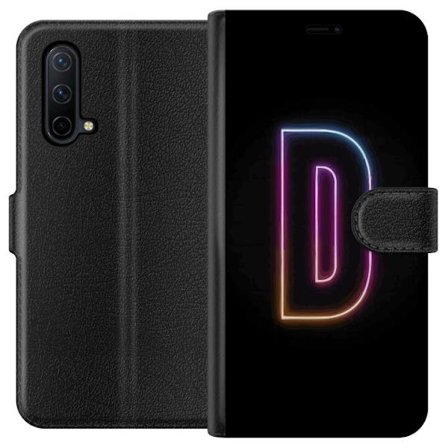 Kompatibel Tegnebogsetui til OnePlus OnePlus Nord CE 5G Minimalistisk neonbogstav D i farveskiftende lys mod sort baggrund i moderne digital design