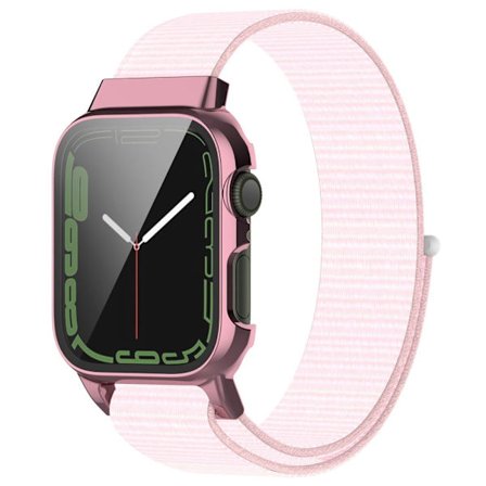 Apple Watch (45 mm) klockarmband i nylon + härdat glas - Rosa