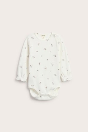 Newbie | Body w kwiaty, z prążkowanego trykotu Offwhite 62 | Offwhite