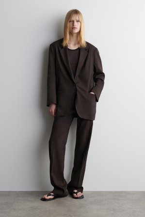 COS Femme Blazer Boutonnage Simple En Lin in Marron