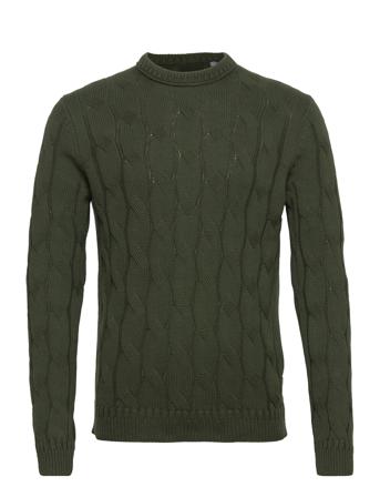 Onsphilip Reg 5 Cable Crew Knit 2884 Strikkegenser M. Rund Krage Grønn ONLY & SONS