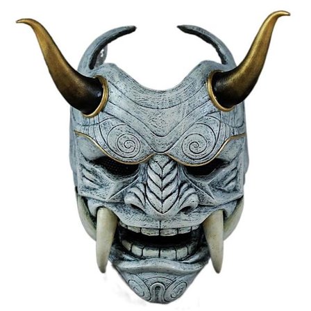 Halloween Akabane Maske Hodeplagg Samurai Noh Kabuki Prajna Djevel Cosplay Maske-FY Grå