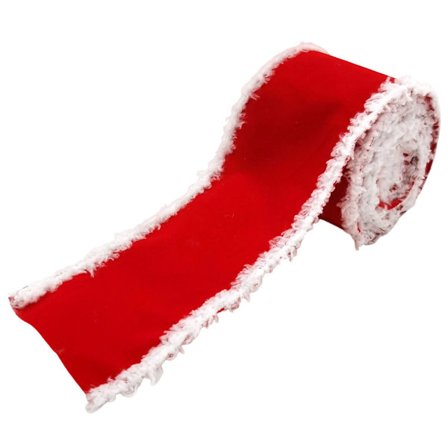 Jul Sammet Snöig Kant Trådband, 10 cm, 9 meter, Röd