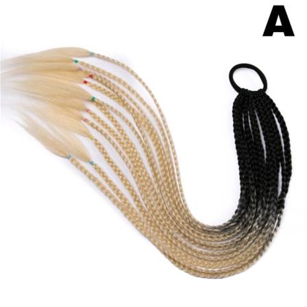 Utvald peruk hästsvans Etnisk stil Gradient Färgglada flätade peruker Hårförlängning för flickor kvinnor