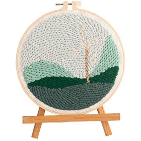 Serie av stansade broderikit för stansning av landskap - stansnål, tråd, tyg, broderiram, garnmatta