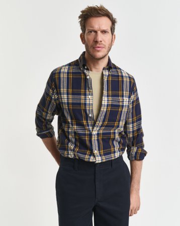 GANT Herren Regular Fit Windblown Flannel Karohemd (S) Marineblau