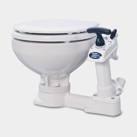 Toaletta manuale per barca Jabsco Compact, a riempimento con acqua di mare, tazza piccola, con valvola di scarico bloccabile