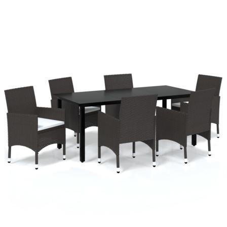 Vidaxl Matgrupp För Trädgården Med Dynor 7 Delar Konstrotting Br Brun