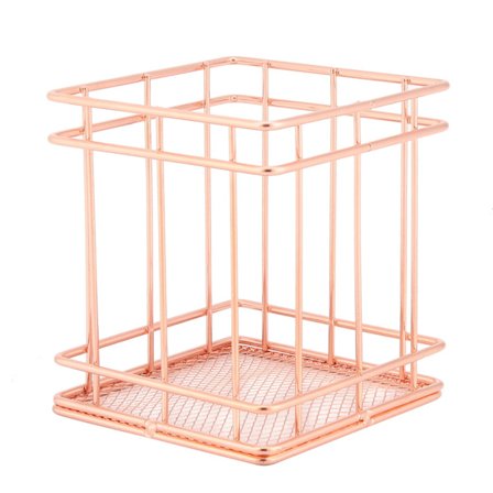 Rose Gold Järn Förvaringskorg Organizer Förvaringshållare Skrivbordsdekor (B)