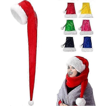 150 cm Julehatte Julemandshat til voksne, Lang Deluxe Fløjl Jule Julemandshat, Unisex Fløjl Komfort Julefrokosthat Tyk Klassisk Pels