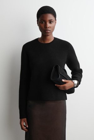 COS Damen Pullover Aus Merinowolle Mit Rundhalsausschnitt - Schwarz