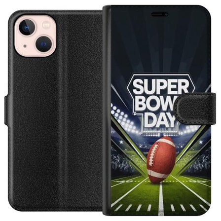 Yhteensopiva Lompakkokotelo Apple iPhone 13 Super Bowl Day juliste, jossa amerikkalainen jalkapallo valaistuksella varustetulla areenalla dramaattises