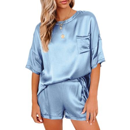 2stk Pysjamassett for kvinner med kortermet sommernattøy Sky Blue XL