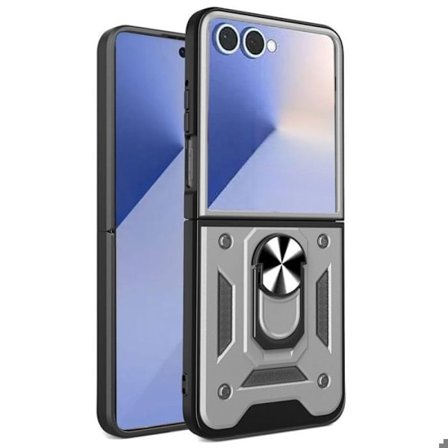 Skyddande skal - BOOLING - för Samsung Galaxy Z Flip 7 - Hårt Stöt Shields - Silver - Rotterande Ring