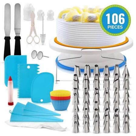 106 stk. Multifunktionel kagedekorationssæt kagepladesæt konditorrør fondant DIY-værktøjer (blå)