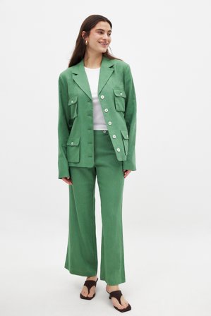 Larissa Mills x NA-KD Pantalon en lin mélangé à boutons - Pantalons en lin - Vert - EU 36