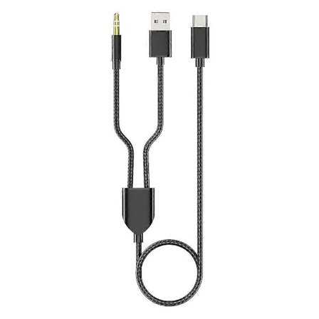 1 Dela 2 Typ C till USB A 3,5 mm Aux-kabel Stereo Hifi-ljud för bilhögtalare