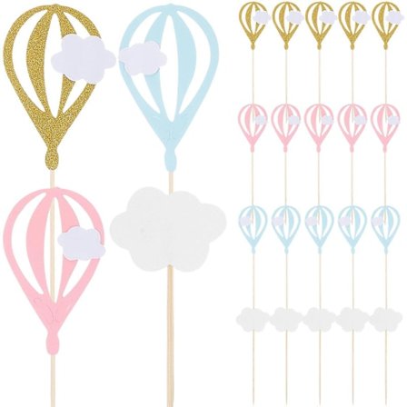 30 st Vita Moln Varmluftsballong Tårt Cupcake Toppers Muffin Mat Frukt Plockar Baby Shower Födelsedagsfest Favörer Tillbehör