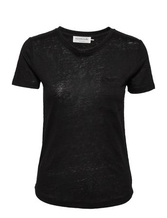 Linnen T-Shirt T-shirts & Tops Short-sleeved Svart Rosemunde