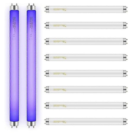 10-pakning Bug Zapper Erstatningspærer 10W Kompatibel med 20W Innendørs Bug Zapper T8 Base F10W 13-tommers Lysrør