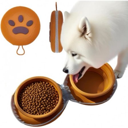 Foldbar kæledyrsskål, silikone dobbeltformål kæledyrsfoder- og vandskål, bærbar og sammenklappelig til udendørs brug, egnet til katte og andre kæledyr