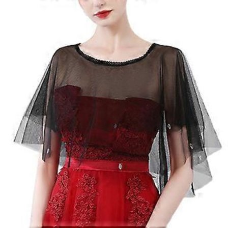 Mjuk tyll sjal halsduk omslag för bröllop brudfest speciella tillfällen klänning med strass utsmyckning svart