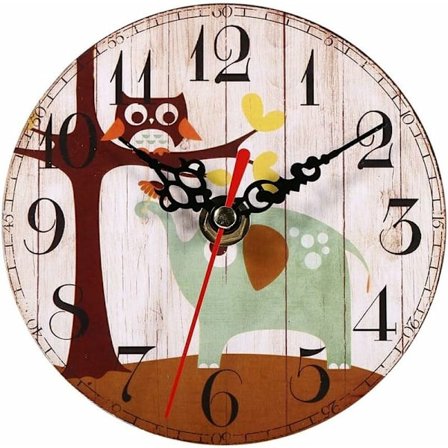 Fdit Antikke vægur 7 typer Kreative vintage stil Træ runde ure Hjemmekontor dekoration ( 1)