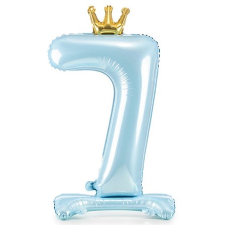 Talballon stående blå krone "0-9" Ciffer 7