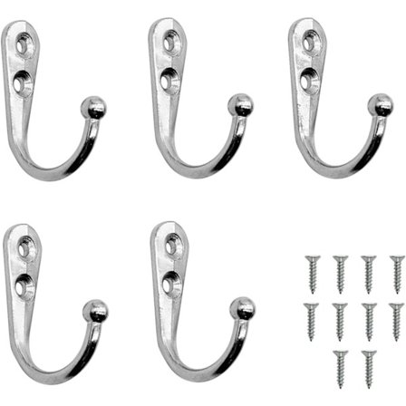 Knage, 5 stk. enkelt knage til badekåbe med 10 skruer vægmonterede tøj knage metal knage til køkken badeværelse