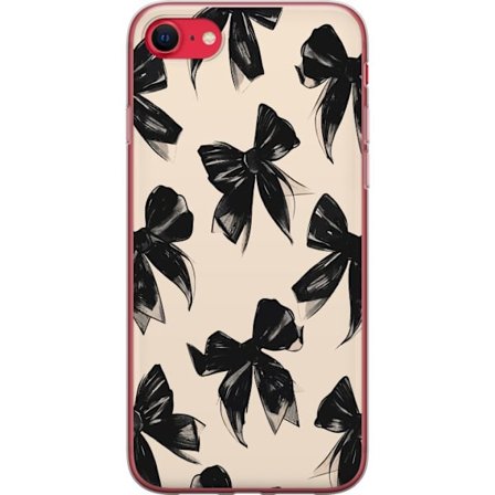 Yhteensopiva Puhelinkuori Apple iPhone SE (2022) Mustat nauhat beige taustalla tyylikkäällä suunnittelulla, pehmeillä kontrasteilla ja elegantilla aja