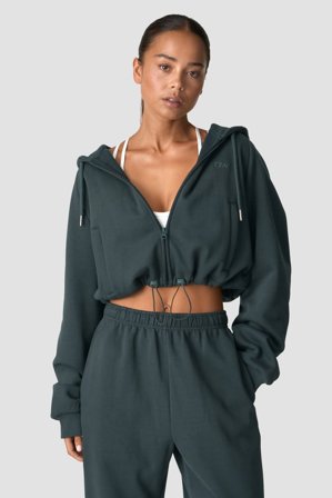 Everyday Cropped Hoodie Zip Wmn Dark Green