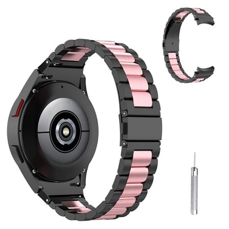Klockarmband i rostfritt stål med 3 pärlor för Samsung Galaxy Watch 4 - Svart / Rosa