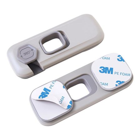 Pieces Baby Säkerhetslås för Kylskåp, Barnsäkert Dubbeldörrars Kylskåpslås, Skåplås, Inga Verktyg eller Borr Behövs, Starkt Lim, Grå