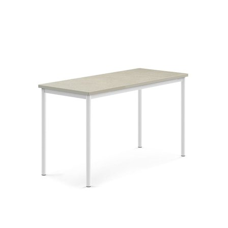 Desk SONITUS, 1400x600x760 mm, light grey linoleum, white