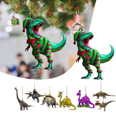 8 stk. - Sjove Akryl Juletræspynt med Dinosaurvedhæng til Juleelskere