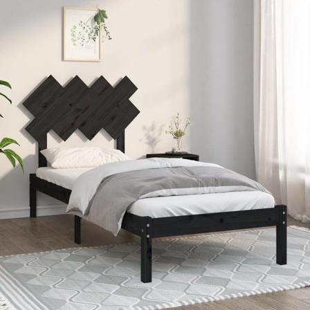Vidaxl Sängram Svart 90x190 Cm 3ft Massivt Trä Svart