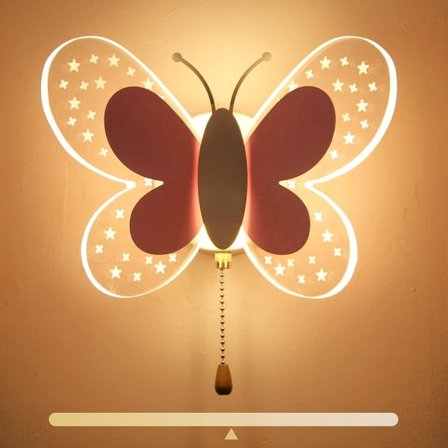 IC LED Vegglampe innendørs med på/av-bryter, Barneromsdekorasjon Senglampe Dimbar 3 farger Utbyttbar 16W Kreativ 3D Sommerfugl