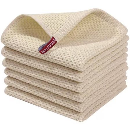Karklude 6 stk., Sæt med 6 karklude – 34x34 cm, Bomuld, Vaffelmønstrede - 100% bomuld, Beige