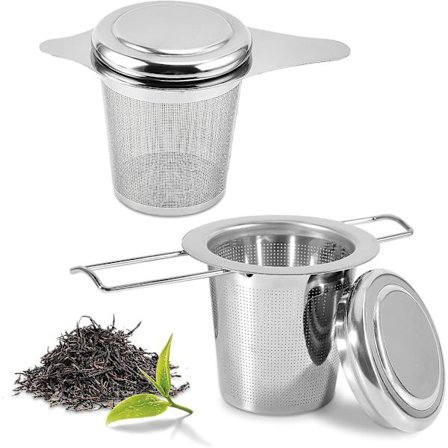 Pakke med 2 tesi, rustfrit stål tesi til kop, te filter rustfrit stål med låg og foldbare håndtag - fint mesh og d