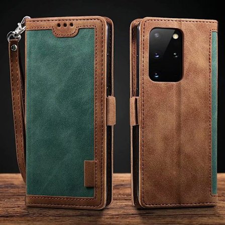 Etui til Samsung S22 grønn Retro søm kortlommebok i lær