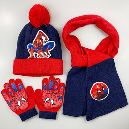Spider-Man vinter varm strikket lue + skjerf + hansker sett for barn