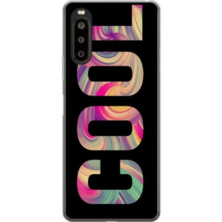 Yhteensopiva Puhelinkuori Sony Sony Xperia 10 II Nykytaiteellinen typografia taiteilu sanaa LOVE nestemäisissä sateenkaariväreissä mustaa taustaa