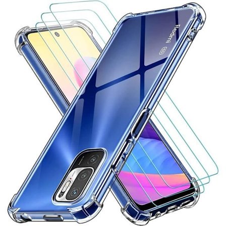 Coque - Xiaomi - Poco M3 Pro 5G - Transparent - Silikon Antichoc - Tempererat Glas 3 Pack