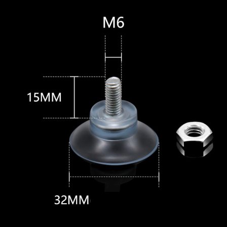 20 x sugekopper Ø 32 mm med M6x gevind med riflet møtrikker Trans