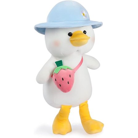 Andepustende lilla plysj-and (blå lue), kosedyr 30cm plysjdukke, myk og fluffy pute, skoleand - perfekt gave til alle aldre og anledninger