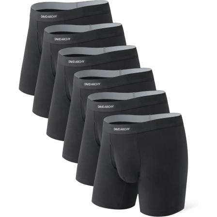 Herreundertøy ComfortSoft fukttransporterende, pustende bomullsboksershorts for menn 6-pakning Black L