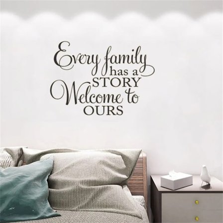 Every Family has a Story Welcome to Ours Vinyl Wall Decal Family Vinyl Lettering Wall Art Sticker Home Decor Living Room